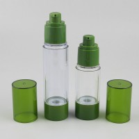 Travel Refillable Empty Clear 1OZ 50ML 30ml airless pump bottle Plastic cream lotion container with green cap